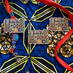 I Teach Au-some Kids Glitter Badge Lanyard Charms - Multicolor